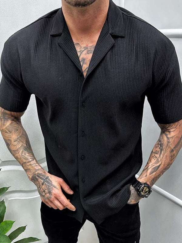 Men's Stylish Solid Short-Sleeve Woven Shirt - Lightweight & Breathable for Spring-Summer Comfort