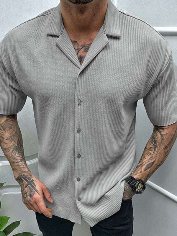 Men's Stylish Solid Short-Sleeve Woven Shirt - Lightweight & Breathable for Spring-Summer Comfort