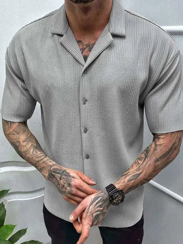 Men's Stylish Solid Short-Sleeve Woven Shirt - Lightweight & Breathable for Spring-Summer Comfort - MENLL