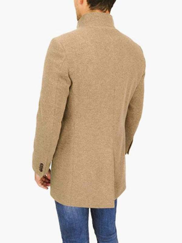 Sleek Stand Collar Men's Slim Fit Wool Blend Coat for Effortless Style