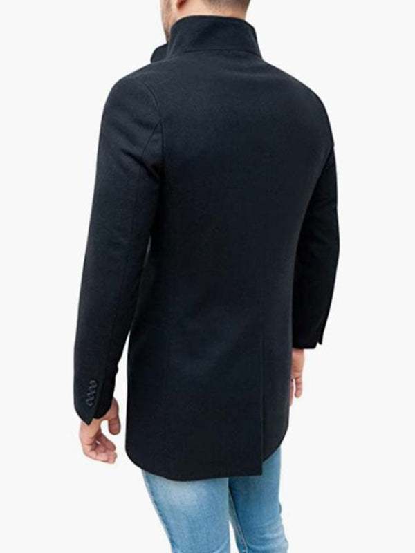Sleek Stand Collar Men's Slim Fit Wool Blend Coat for Effortless Style