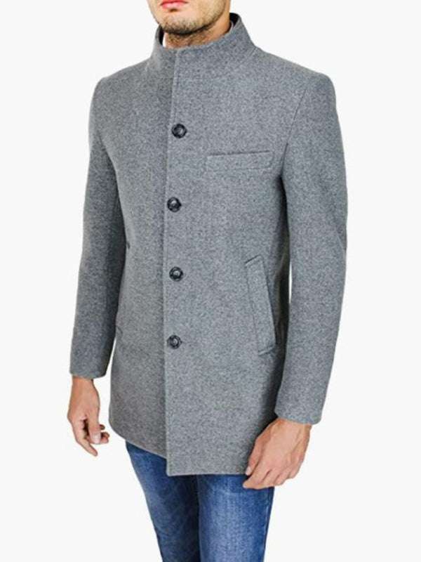Sleek Stand Collar Men's Slim Fit Wool Blend Coat for Effortless Style