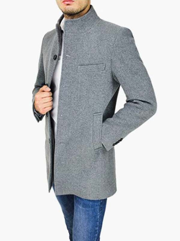 Sleek Stand Collar Men's Slim Fit Wool Blend Coat for Effortless Style