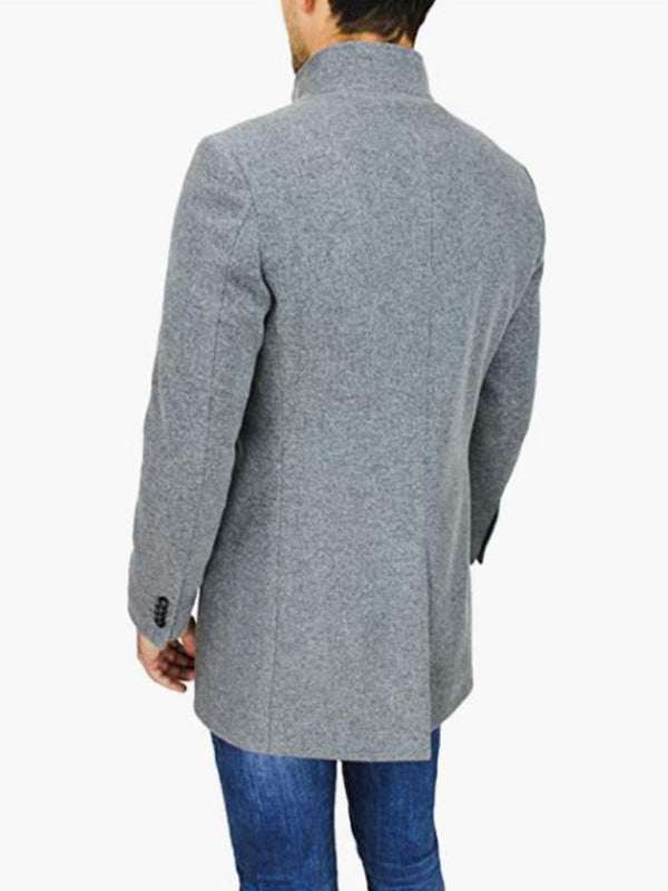 Sleek Stand Collar Men's Slim Fit Wool Blend Coat for Effortless Style
