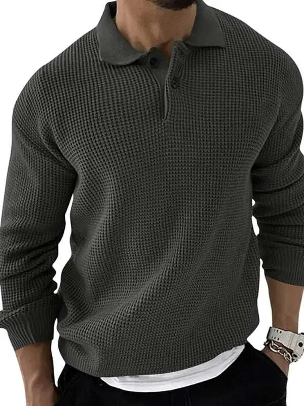 MENLL Beige Knitted Polo Men's Casual Sweater Slim Fit Urban Chic by MENLL