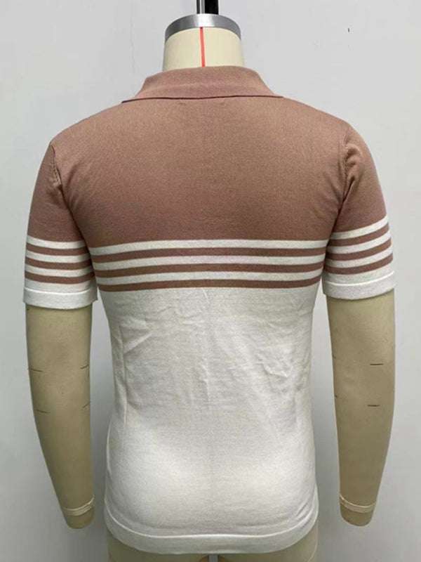 Vibrant Color-Block Knit Polo: The Perfect Blend of Comfort and Style for Your Business Casual Wardrobe - MENLL