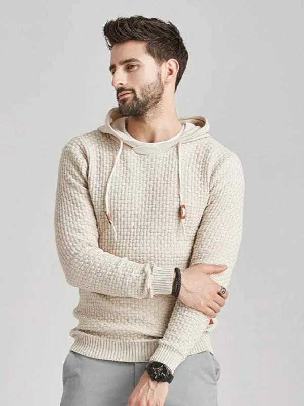 Hooded pullover sweater for men in neutral color offering casual and sporty style.