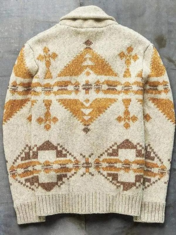 Festive Folk-Patterned Knit Cardigan for Men - MENLL