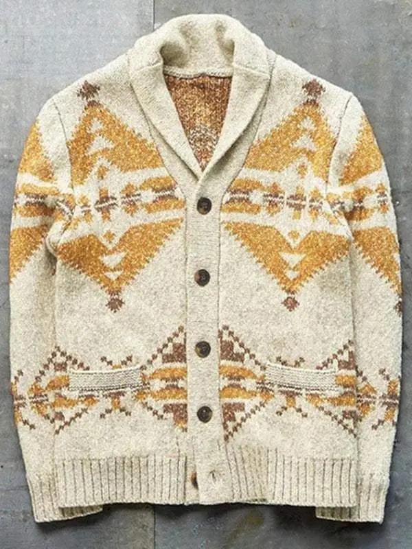 Festive Folk-Patterned Knit Cardigan for Men - MENLL