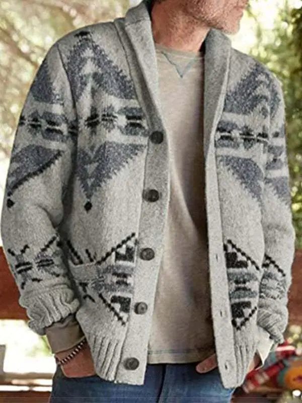 MENLL Festive Knit Cardigan Men's Folk Pattern Spring Apparel Warm & Stylish by MENLL