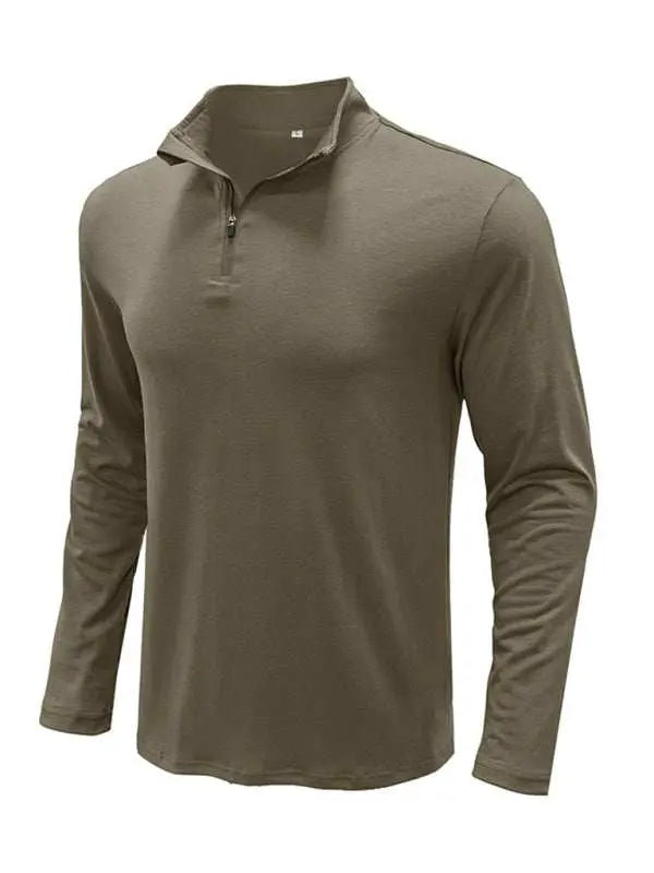 Men's Stylish Long Sleeve Zip Polo Shirt with Stand Collar - Versatile Elegance for Every Season - MENLL