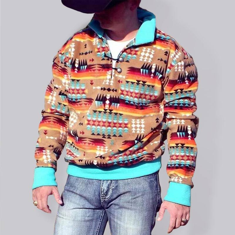 Fashion casual geometric print long-sleeved sweater for men.
