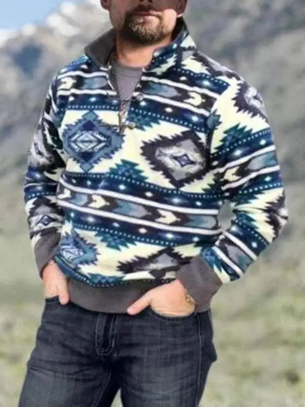 MENLL Geometric Print Sweater Everyday Men's Pullover Long Sleeve Stylish by MENLL