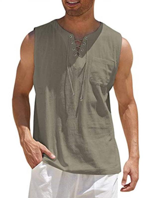 Stylish Men's Stand Collar Woven Pullover Vest for Effortless Casual Elegance