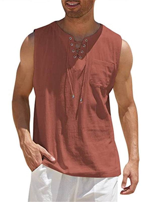 Stylish Men's Stand Collar Woven Pullover Vest for Effortless Casual Elegance