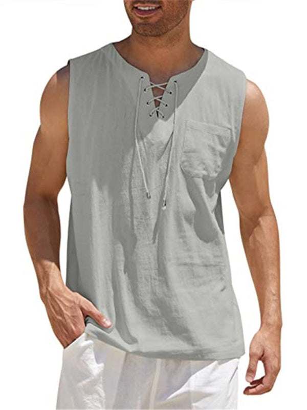 Stylish Men's Stand Collar Woven Pullover Vest for Effortless Casual Elegance
