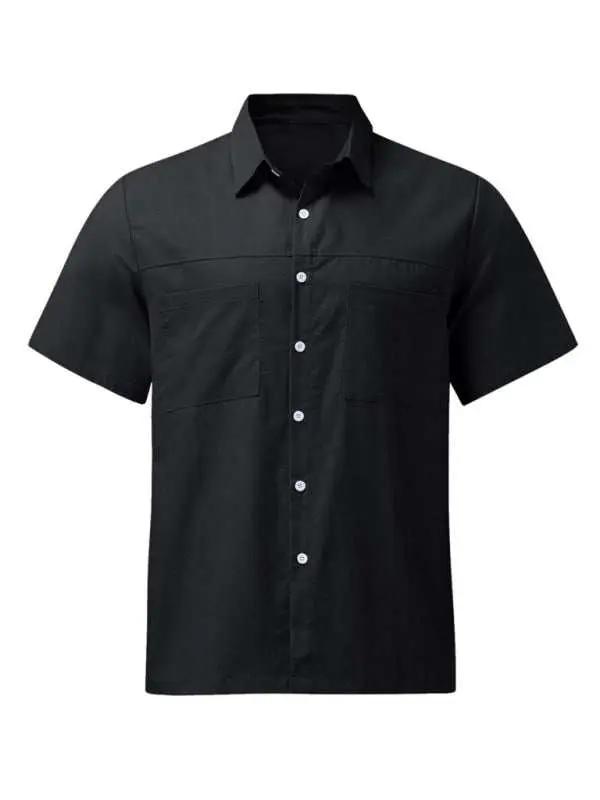 Stylish Men's Summer Button Down Shirt - Lightweight Cotton Linen Short Sleeve with Pocket and Wide Collar - MENLL