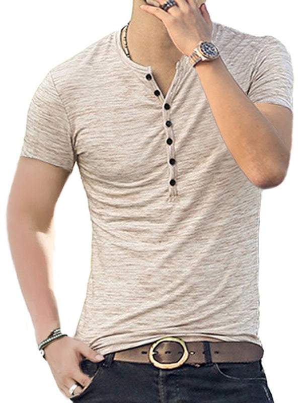 Stylish Slim Fit Henley Collar Men's T-Shirt - Perfect for Spring and Summer Casual Wear - MENLL