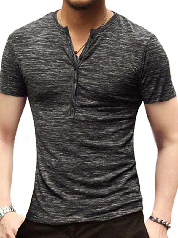 Stylish Slim Fit Henley Collar Men's T-Shirt - Perfect for Spring and Summer Casual Wear - MENLL