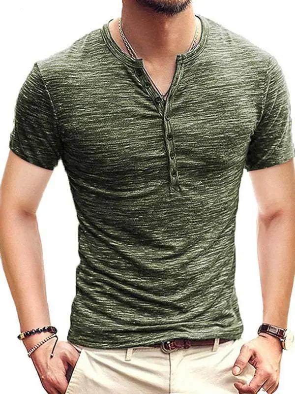 Stylish Slim Fit Henley Collar Men's T-Shirt - Perfect for Spring and Summer Casual Wear - MENLL