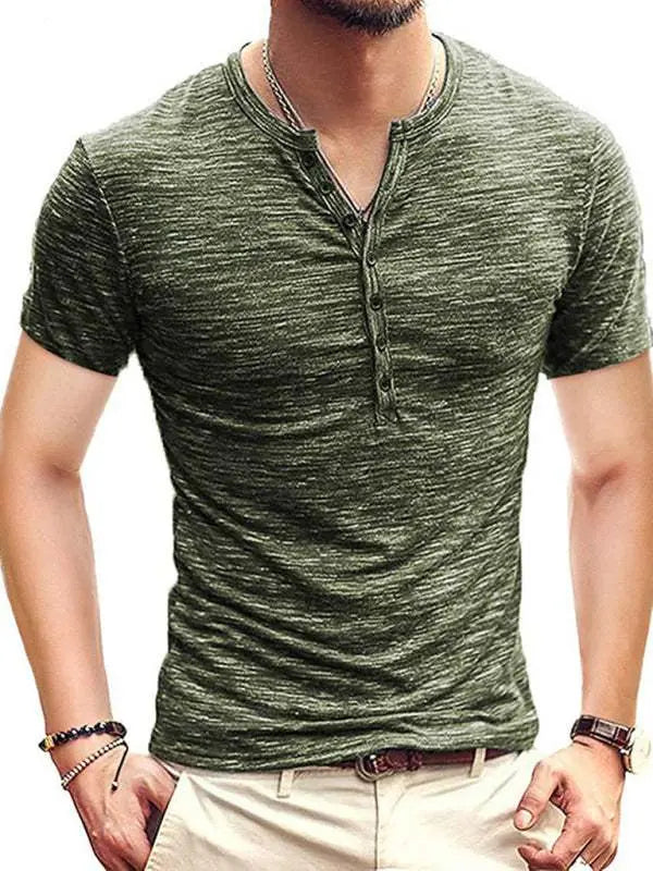 Stylish Slim Fit Henley Collar Men's T-Shirt - Perfect for Spring and Summer Casual Wear - MENLL