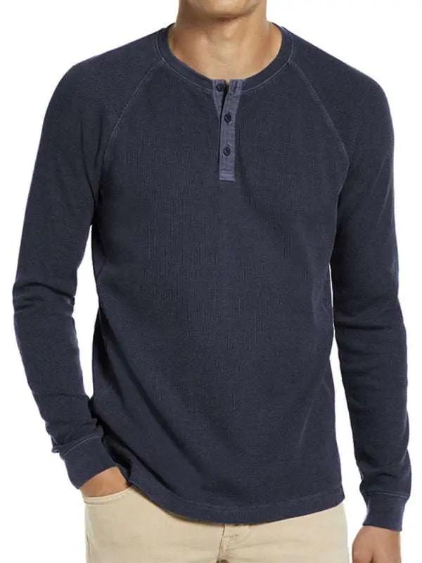 Versatile Men's Waffle Knit Henley Shirt - Perfect for Every Season! - MENLL
