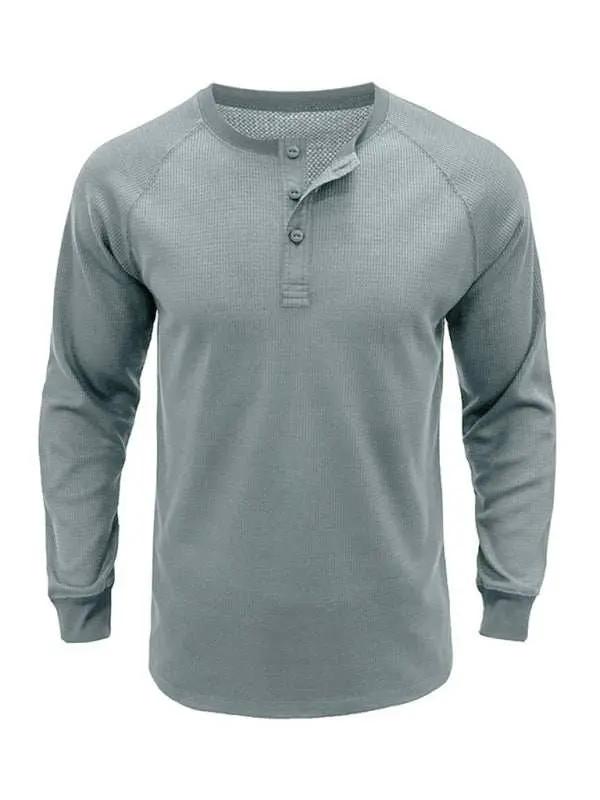 Versatile Men's Waffle Knit Henley Shirt - Perfect for Every Season! - MENLL