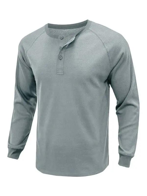 Versatile Men's Waffle Knit Henley Shirt - Perfect for Every Season! - MENLL