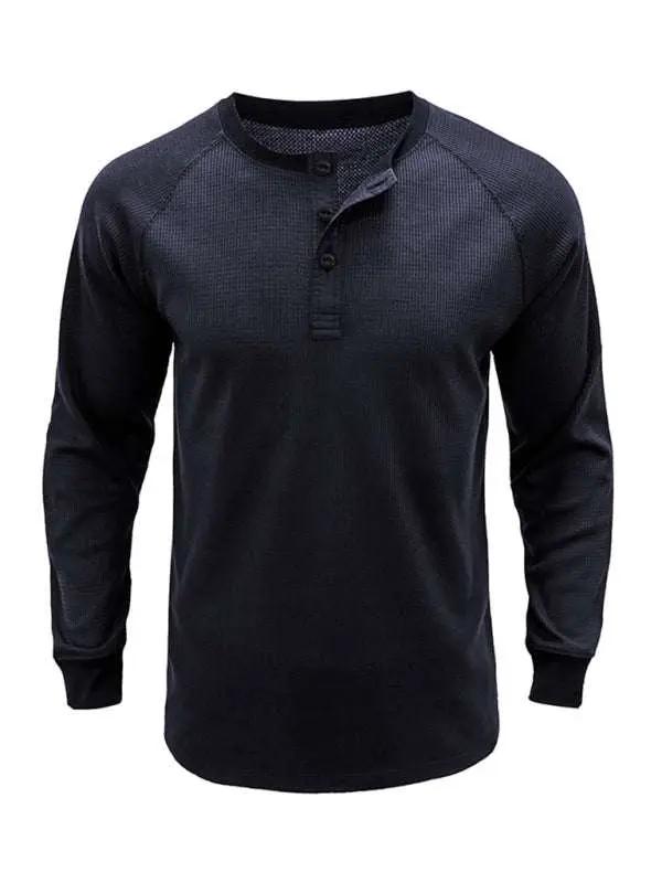Versatile Men's Waffle Knit Henley Shirt - Perfect for Every Season! - MENLL