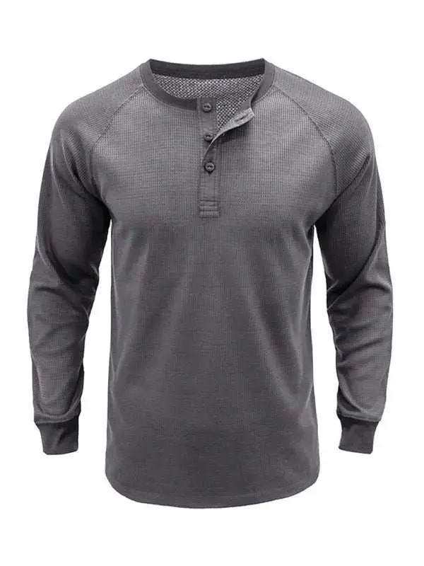 Versatile Men's Waffle Knit Henley Shirt - Perfect for Every Season! - MENLL