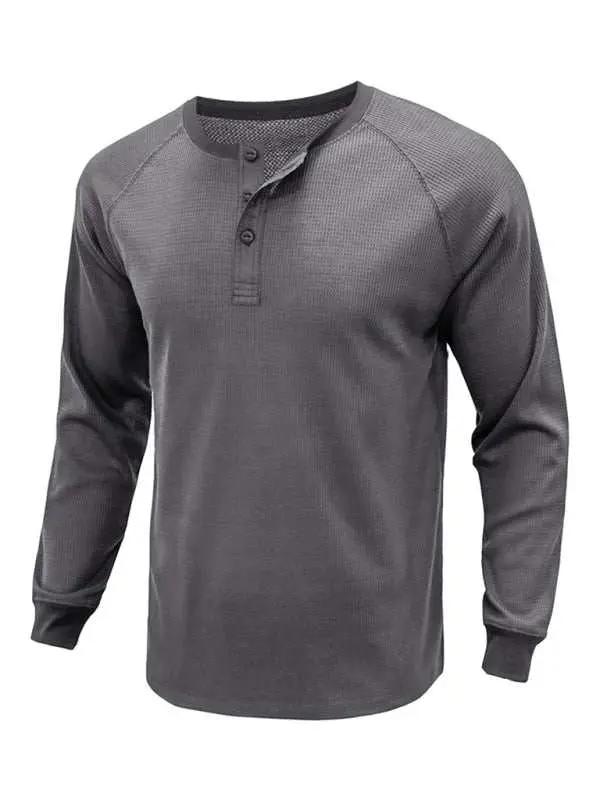 Versatile Men's Waffle Knit Henley Shirt - Perfect for Every Season! - MENLL