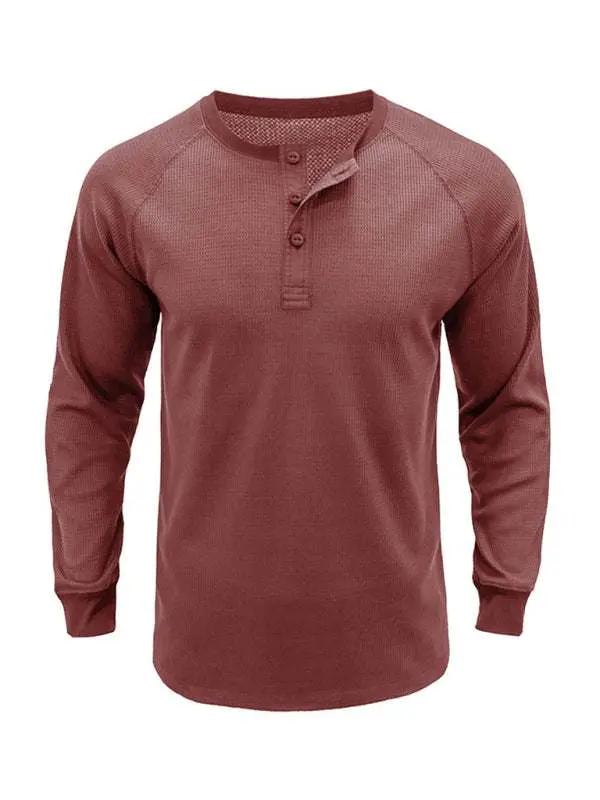 Versatile Men's Waffle Knit Henley Shirt - Perfect for Every Season! - MENLL