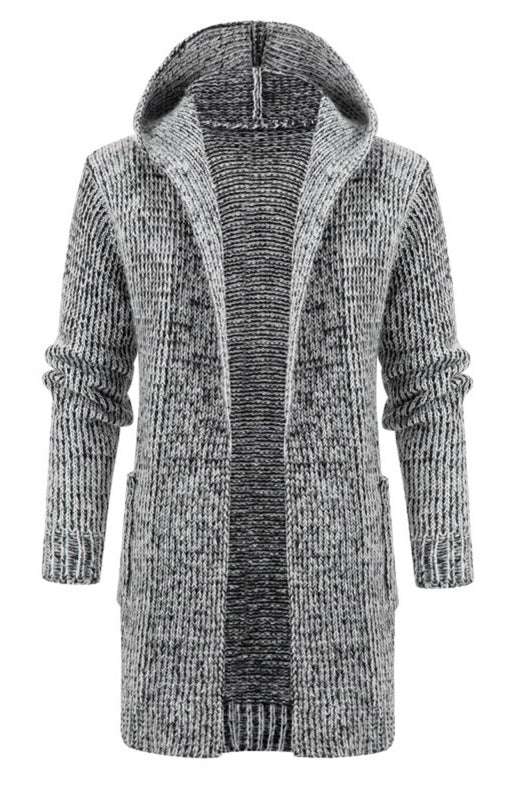 Stylish Men's Hooded Knit Cardigan with Horn Buckle - Perfect for Autumn-Winter Fashion - MENLL
