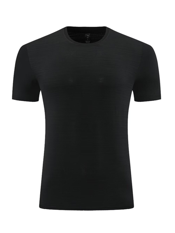 Men's ultra-light ice silk quick-dry round neck short sleeve sports tee in black.