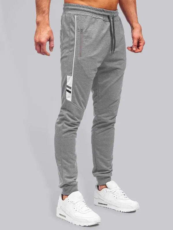 MENLL Black Comfort Fit Sports Trousers Men's Activewear Zippered Pockets by MENLL