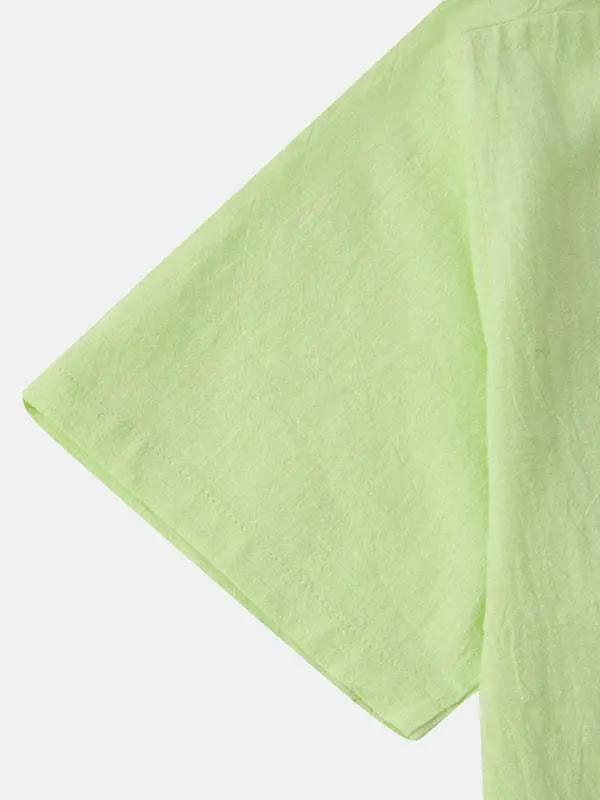 Stylish Men's Cotton-Linen Stand Collar Short Sleeve Beach Shirt for Effortless Summer Vibes - MENLL