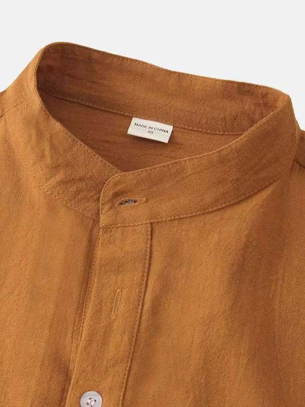 Stylish Men's Cotton-Linen Stand Collar Short Sleeve Beach Shirt for Effortless Summer Vibes - MENLL