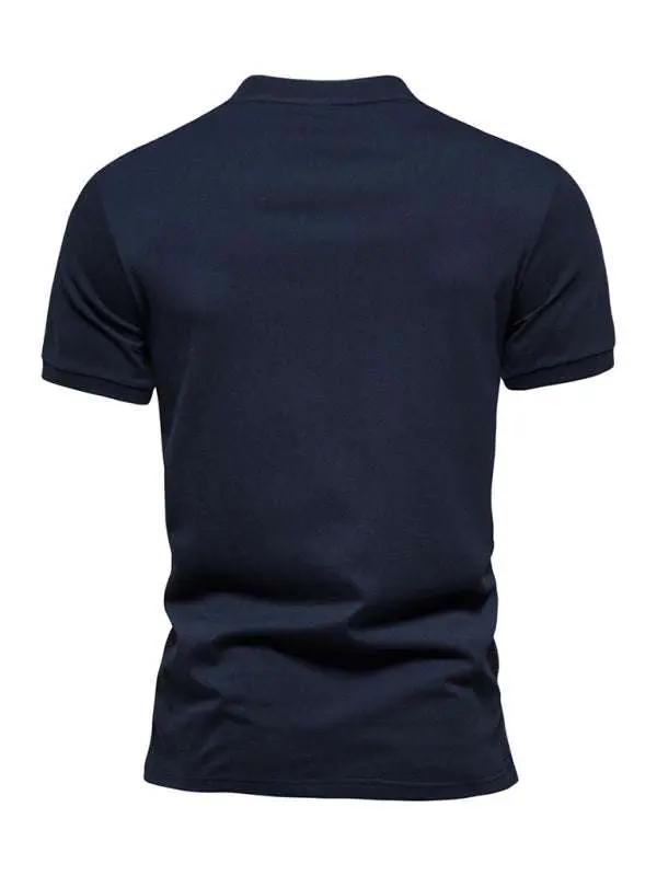 Stylish Men's Cotton V-Neck Zip-Up Short Sleeve Tee for Effortless Casual Elegance - MENLL