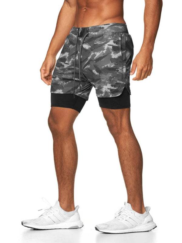 Men's Camouflage Double Layer Gym Shorts - Versatile Loose-Fit Outdoor Pants with Multi-Pockets for Active Lifestyle - MENLL