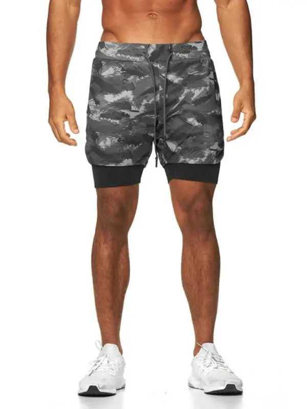 MENLL Gym Shorts Double Layer Camo Drawstring Men's Activewear Running Training Quick Dry by MENLL