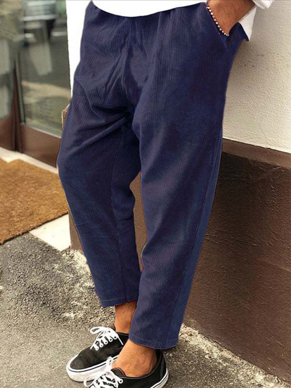 Stylish Men's Cropped Corduroy Pants - Effortless Comfort & Versatile Casual Chic - MENLL