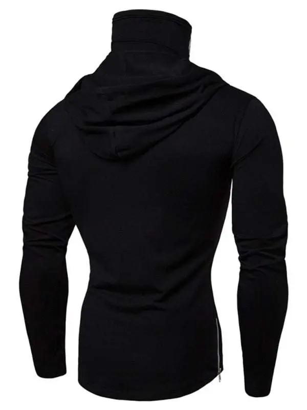 Skull Print Hooded Pullover T-Shirt for Men - Stylish Long-Sleeved Cycling Top with Elastic Mask for All-Season Fitness - MENLL