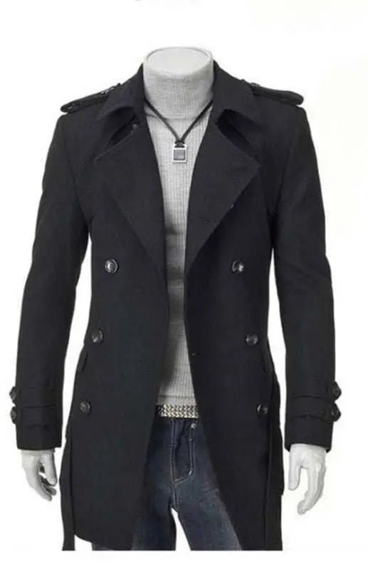 MENLL Wool Trench Coat Men's Classic Double-Breasted Long Winter Coat by MENLL