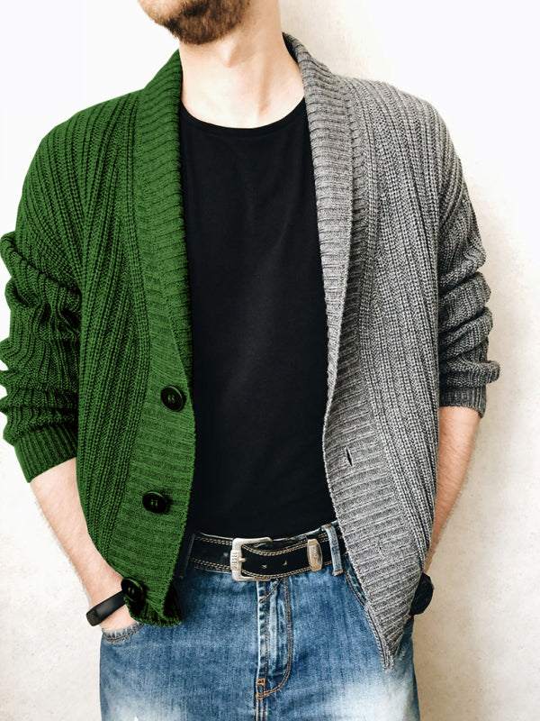 MENLL Color Block Knit Cardigan Men's Casual Everyday Layering Essential by MENLL