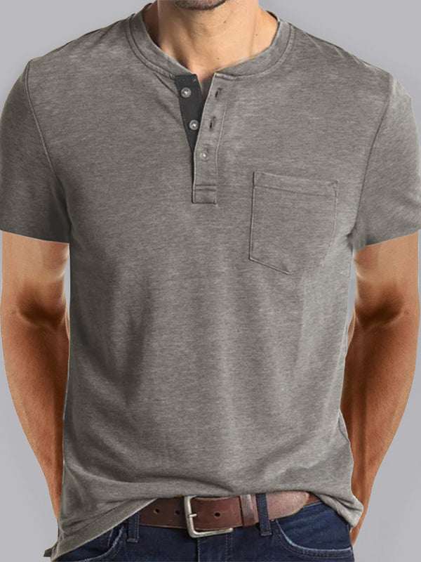 Versatile Men's Cotton V-Neck Henley T-Shirt for Ultimate Comfort - MENLL