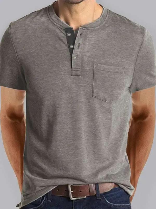 Versatile Men's Cotton V-Neck Henley T-Shirt for Ultimate Comfort - MENLL