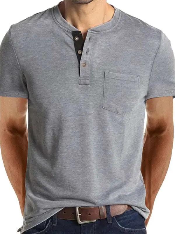 Versatile Men's Cotton V-Neck Henley T-Shirt for Ultimate Comfort - MENLL