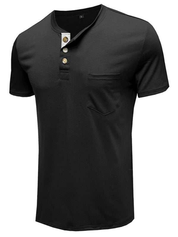 Versatile Men's Cotton V-Neck Henley T-Shirt for Ultimate Comfort - MENLL