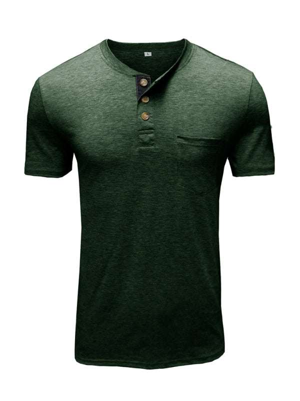Versatile Men's Cotton V-Neck Henley T-Shirt for Ultimate Comfort - MENLL