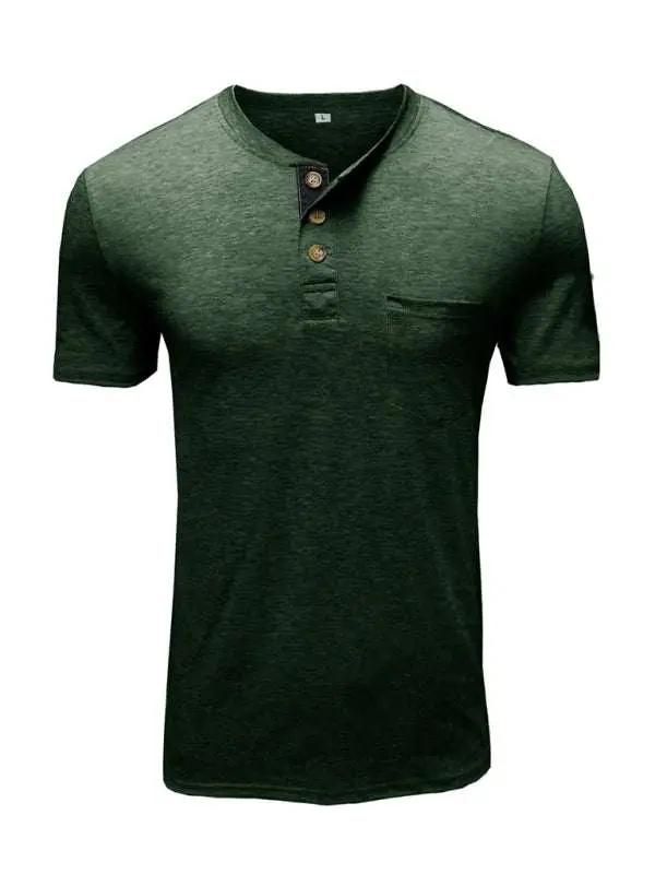 Versatile Men's Cotton V-Neck Henley T-Shirt for Ultimate Comfort - MENLL